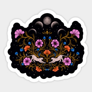 Celestial Bloom: Lunar Phases and Floral Elegance Sticker